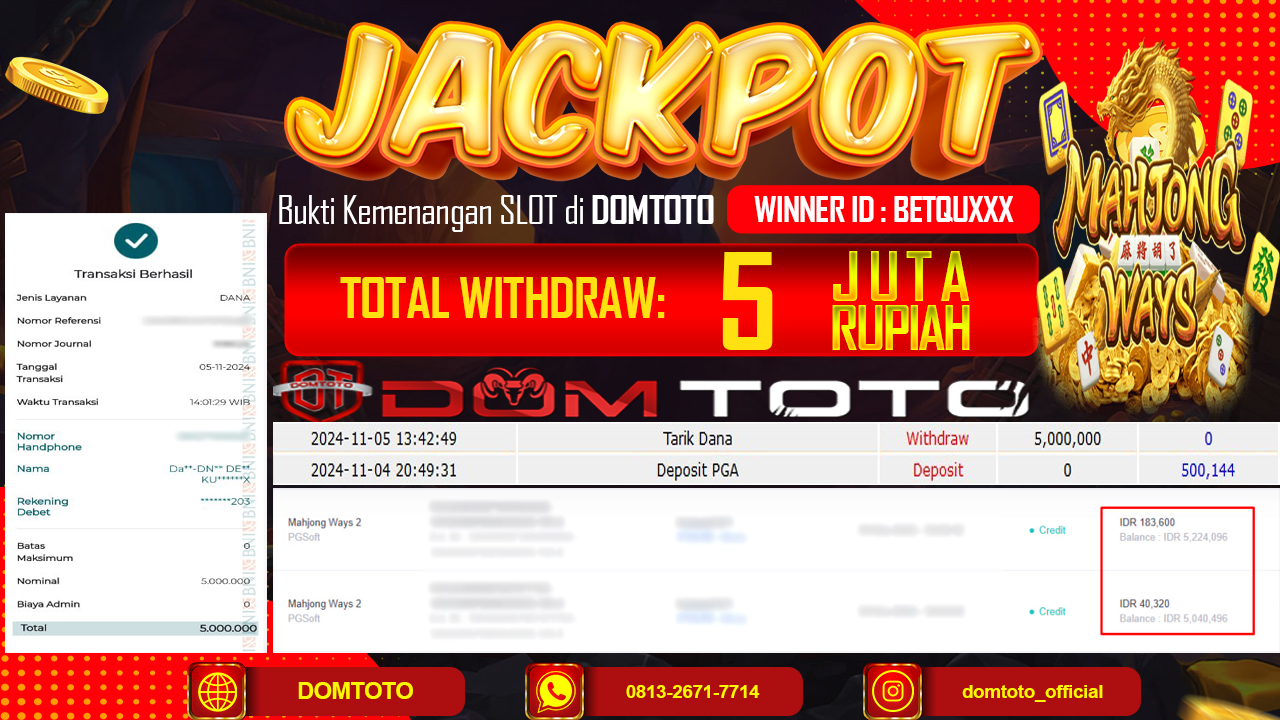 JACKPOT SLOT MAHJONG WAYS 2 05 NOVEMBER 2024